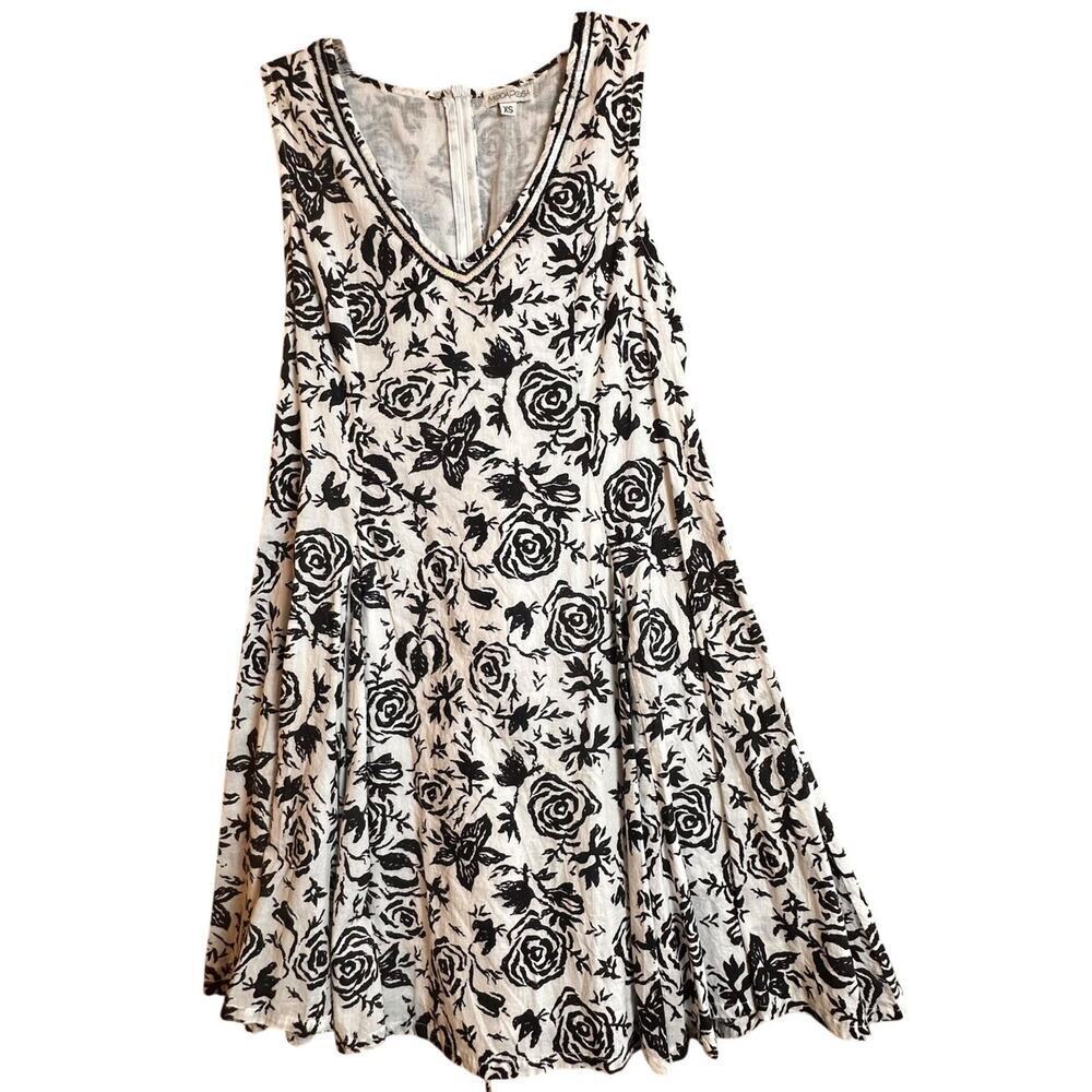 ModaPosa Womens XS Floral Sleeveless Cotton Swing Dress Lace Up Back